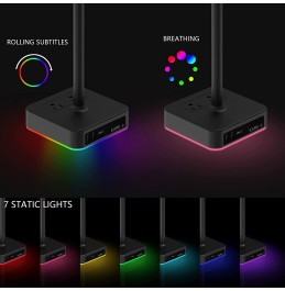 KAFRI RGB Headphone Stand with USB Charger Desk Gaming Headset Holder Hanger Rack with 3 USB Charging Port and 2 Outlet - Suitable for Gamer Desktop Table Game Earphone Accessories Boyfriend Gift