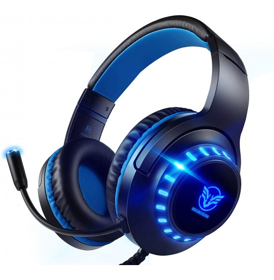 Pacrate Gaming Headset with Microphone for Laptop Xbox One Headset Computer PC Noise Cancelling Gaming Headphones with Microphone Stereo PS4 Headset for Kids Adults LED Lights Deep Bass