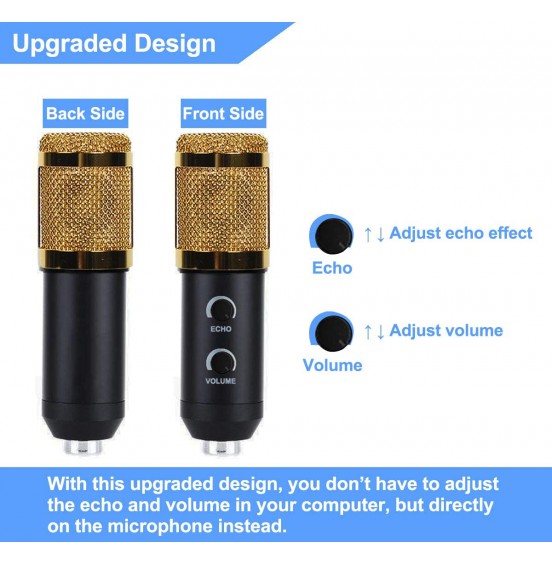 2021 Upgraded USB Condenser Microphone for Computer, Great for Gaming, Podcast, LiveStreaming, YouTube Recording, Karaoke on PC, Plug &amp; Play, with Adjustable Metal Arm Stand, Ideal for Gift, Black