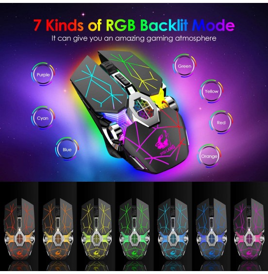 Wireless Gaming Mouse Rechargeable,RGB Multi-Colour Backlit Game Mice with 7 Buttons Computer Accessories,2.4G Silent Optical,3 Adjustable DPI Game Mouse Power Saving Mode for Laptop/PC/Notebook