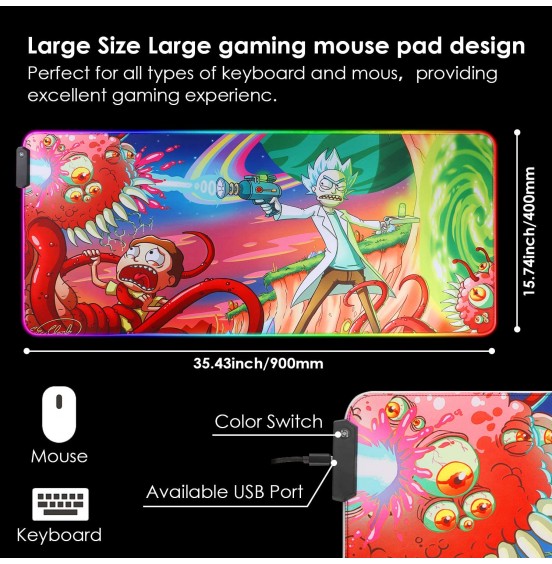 Bimormat RGB Mouse Pad LED Light Gaming Mouse Pad with Rubber Base Colorful Computer Carpet Desk Mat for PC Laptop (35.4 15.7 inch) (9040rkmomo)